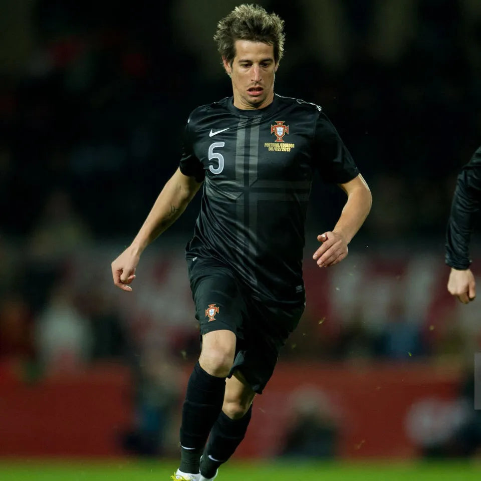 2013 Portugal Away Black Retro Player Version Soccer Jersey Detail 1