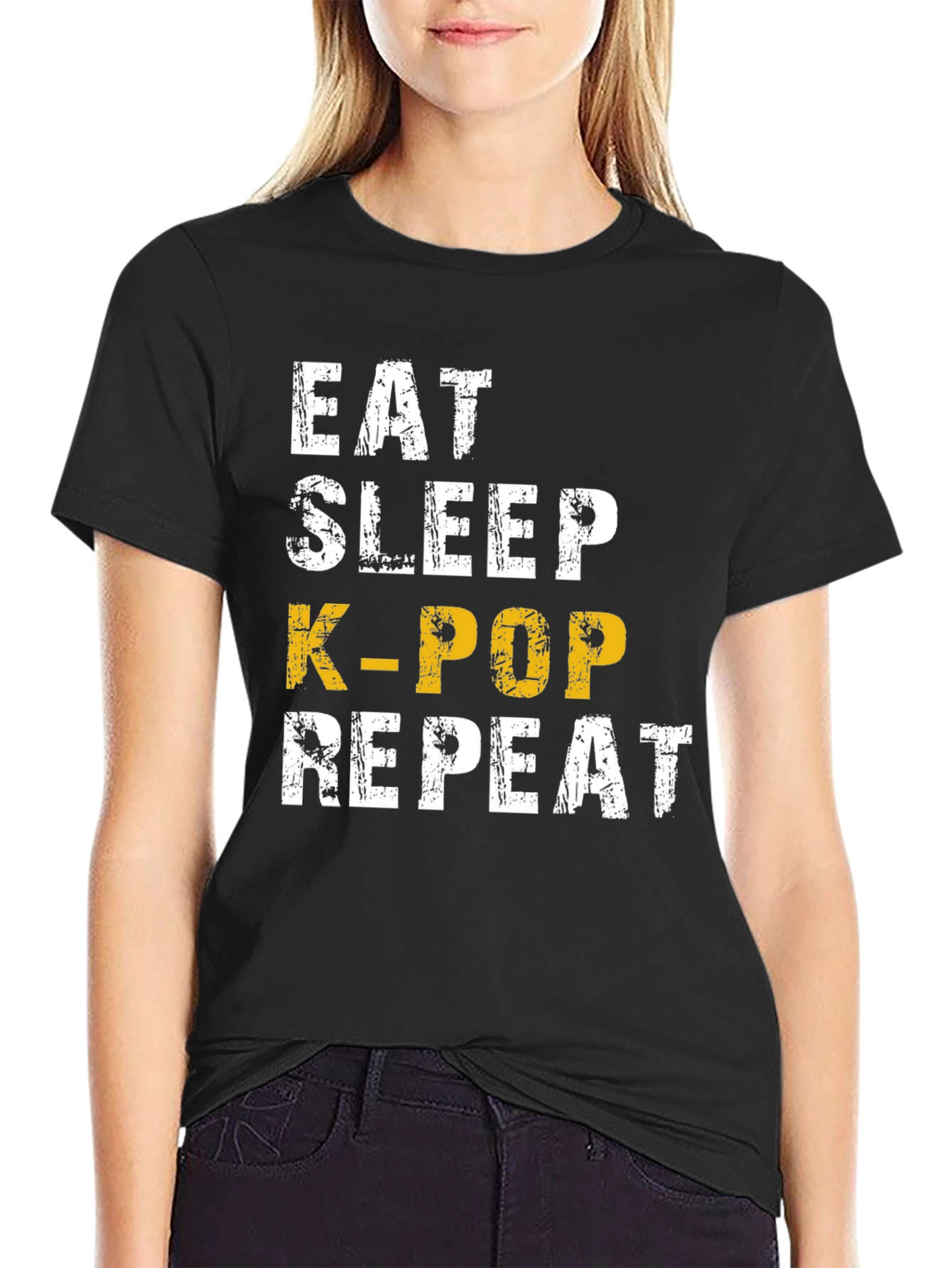 Eat Sleep K-Pop Repeat Black T-Shirt