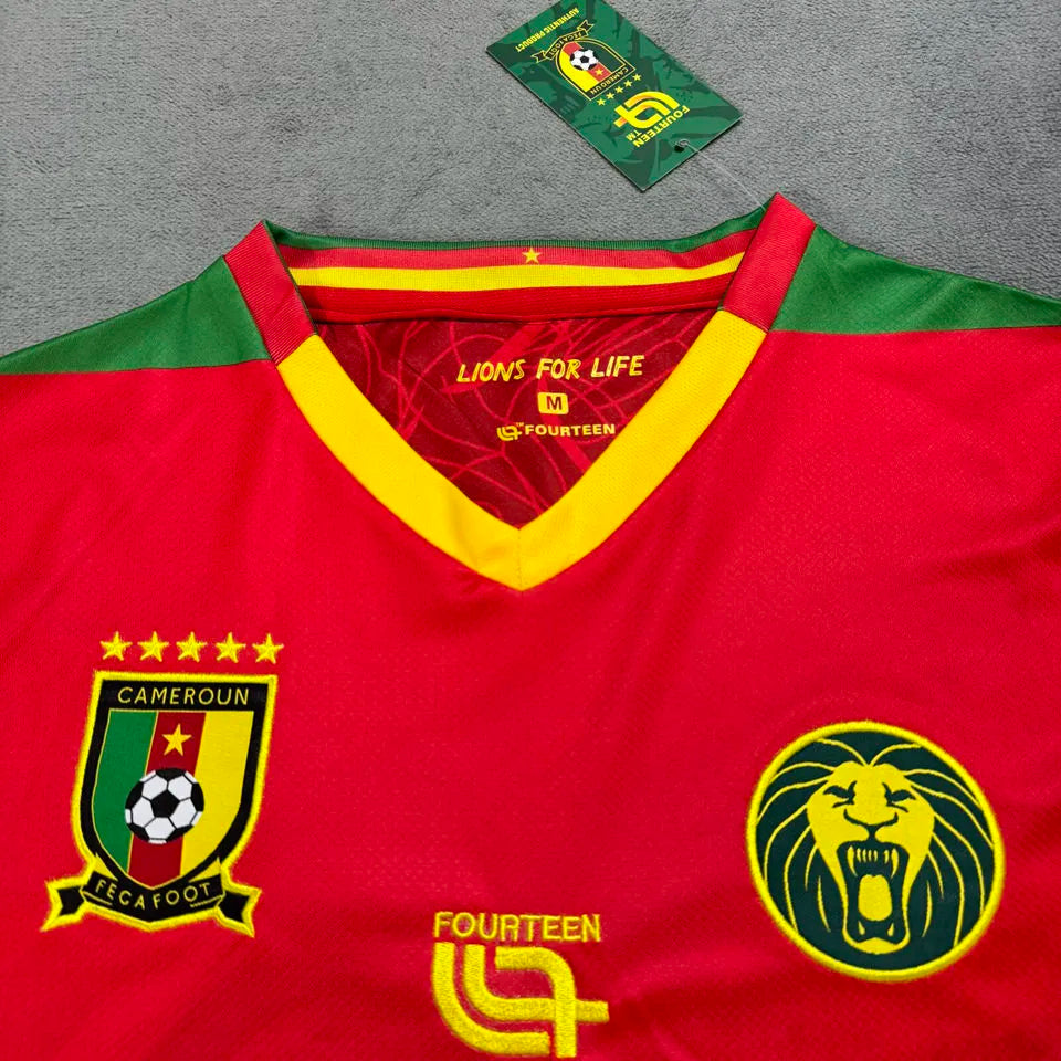 2025/26 Cameroon Away Red Fans Soccer Jersey Detail 1
