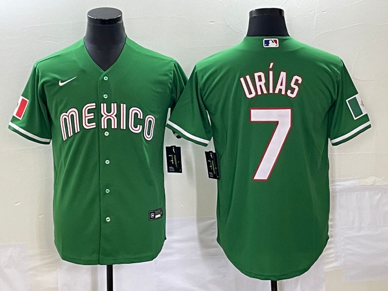 Men's 2023 World Baseball Classic #7 Julio Urias Mexico Green Jerseys