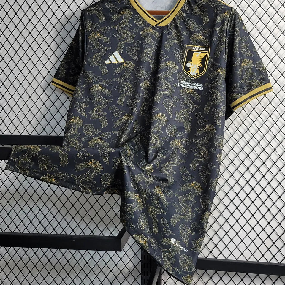 2023 Japan Black With Gold Dragon Fans Soccer Jersey Detail 1