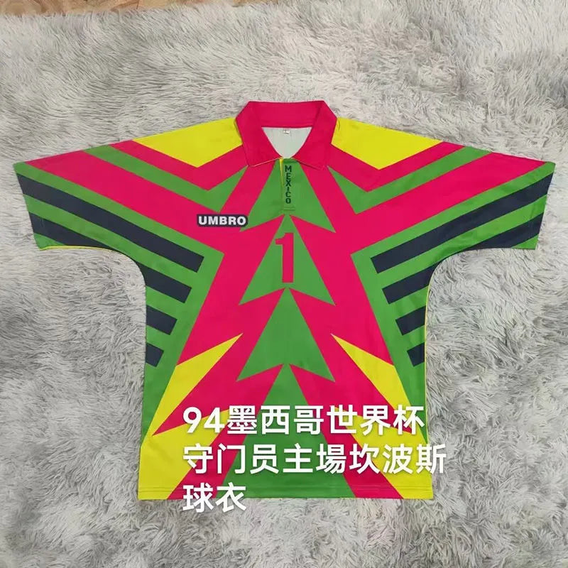 1994 Mexico Red Campos #1 GoalKeeper Retro Soccer Jersey主 Back