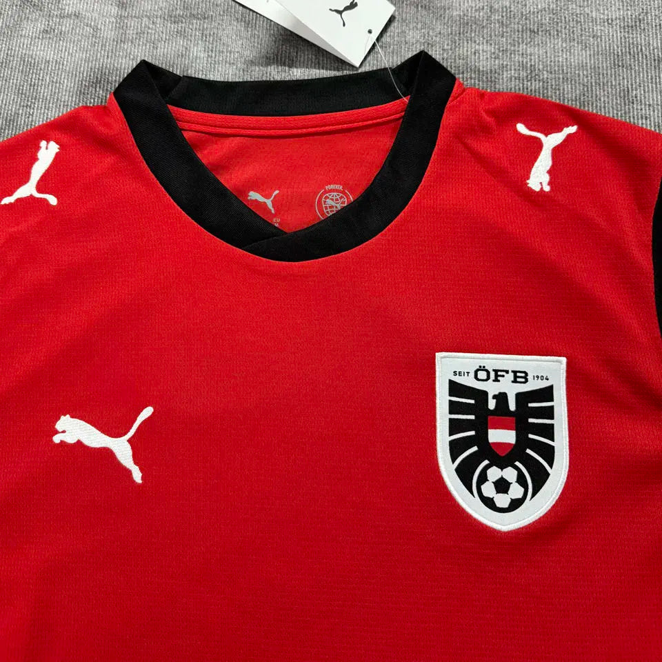 2026/27 Austria Hoem Red Fans Soccer Jersey (Have Right Patch 有右臂章 白底黑字） Detail 2