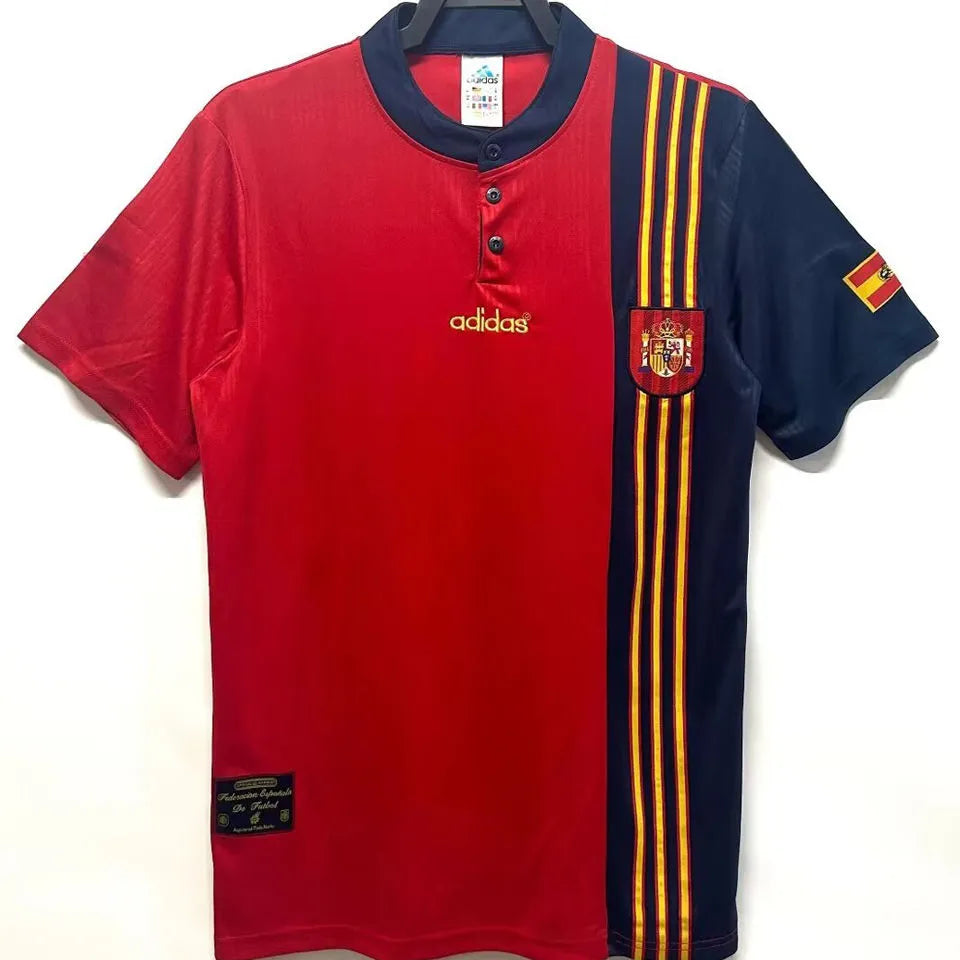 1996 Spain Home Red Retro Soccer Jersey Front