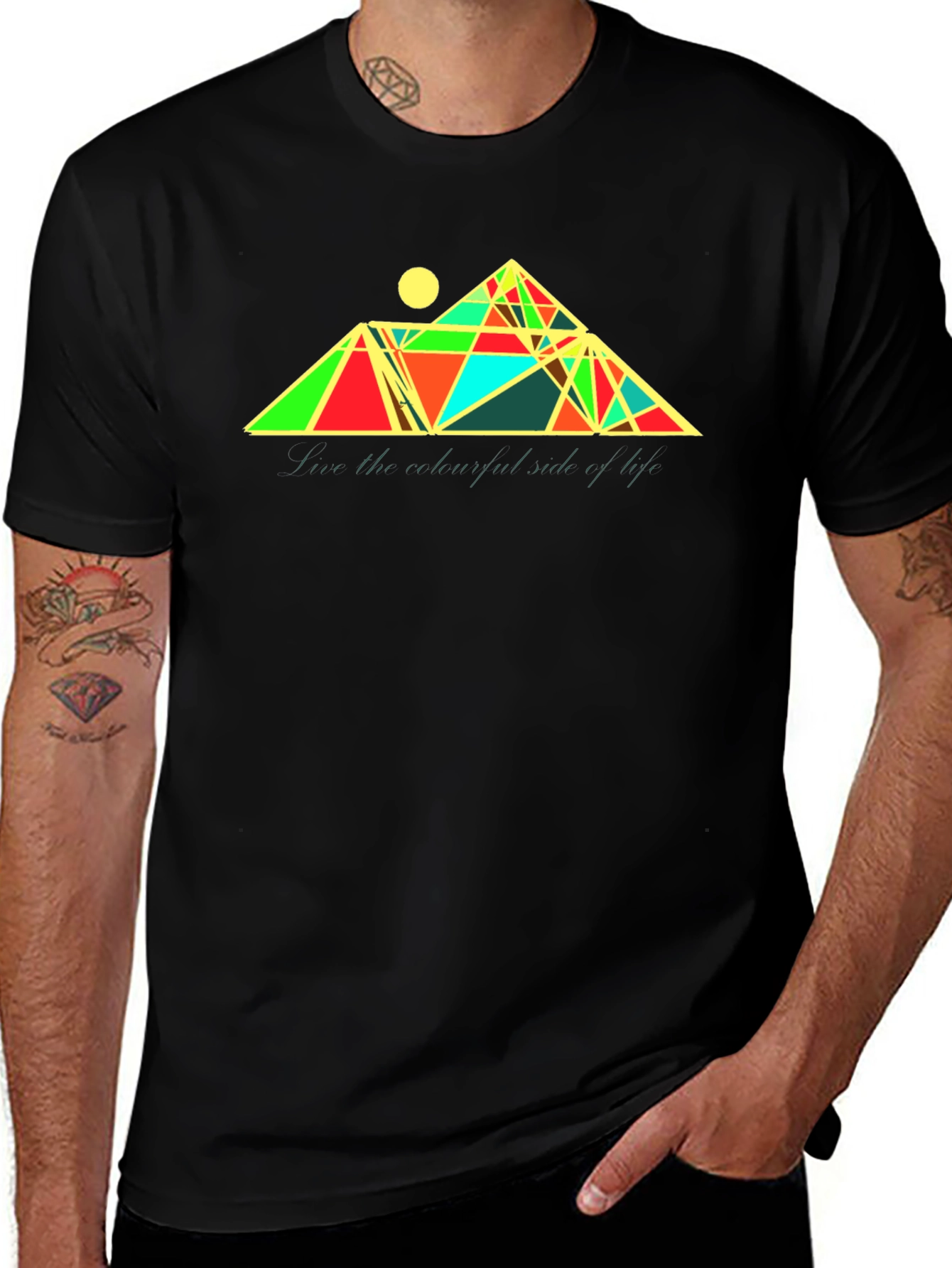 Geometric Mountain Graphic Tee - Colorful Statement Shirt