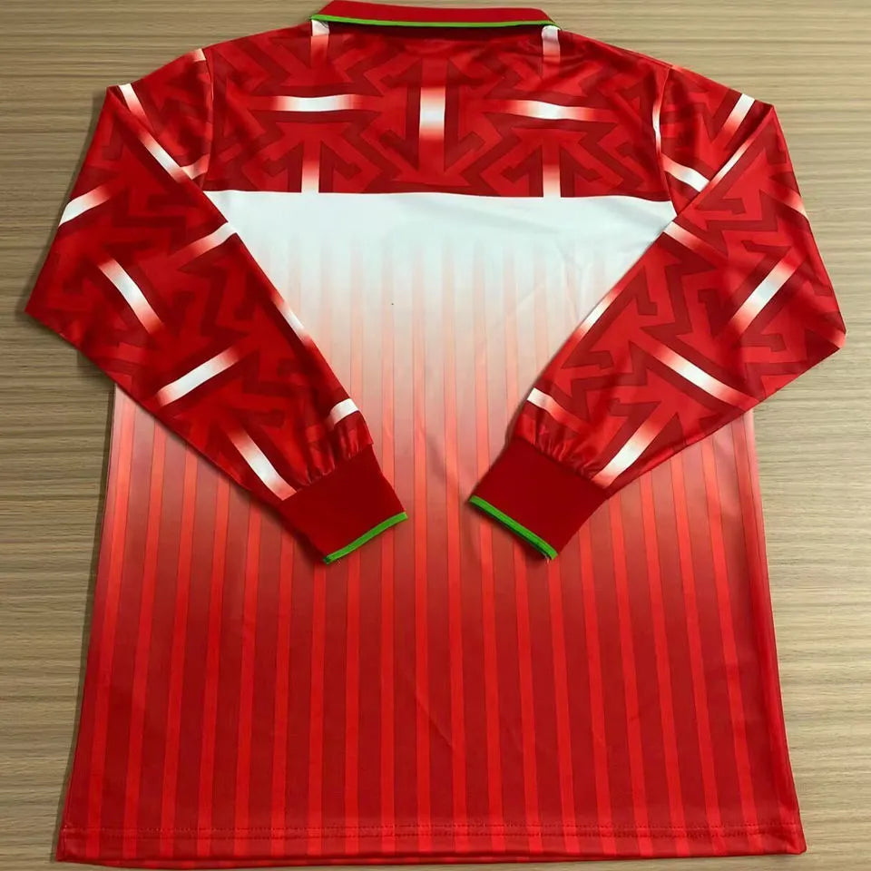 1994/1995 Morocco Home Red Retro Long Sleeve Soccer Jersey Back