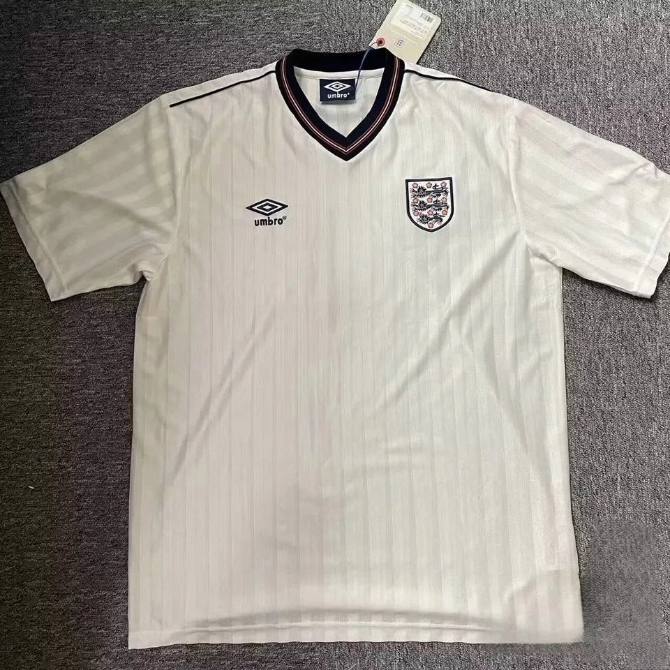 1986 England Home White Retro Soccer Jersey Front