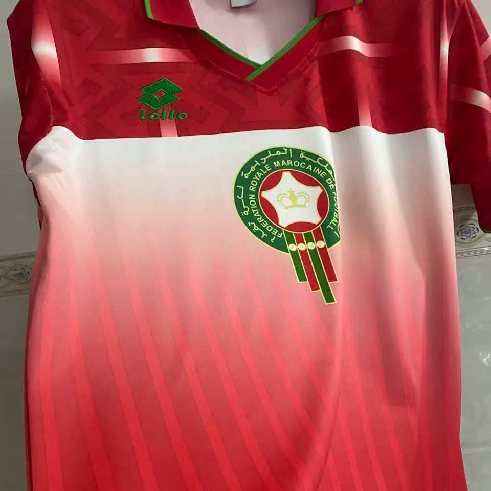1994/95 Morocco Red Retro Soccer Jersey Detail 4