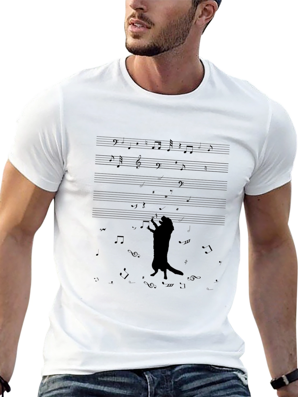 Musical Cat T-Shirt - Black Crew Neck Graphic Tee