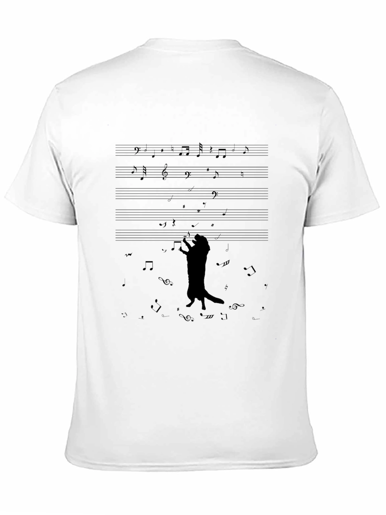 Musical Cat T-Shirt - Black Crew Neck Graphic Tee