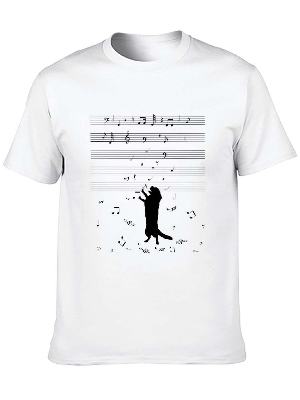 Musical Cat T-Shirt - Black Crew Neck Graphic Tee