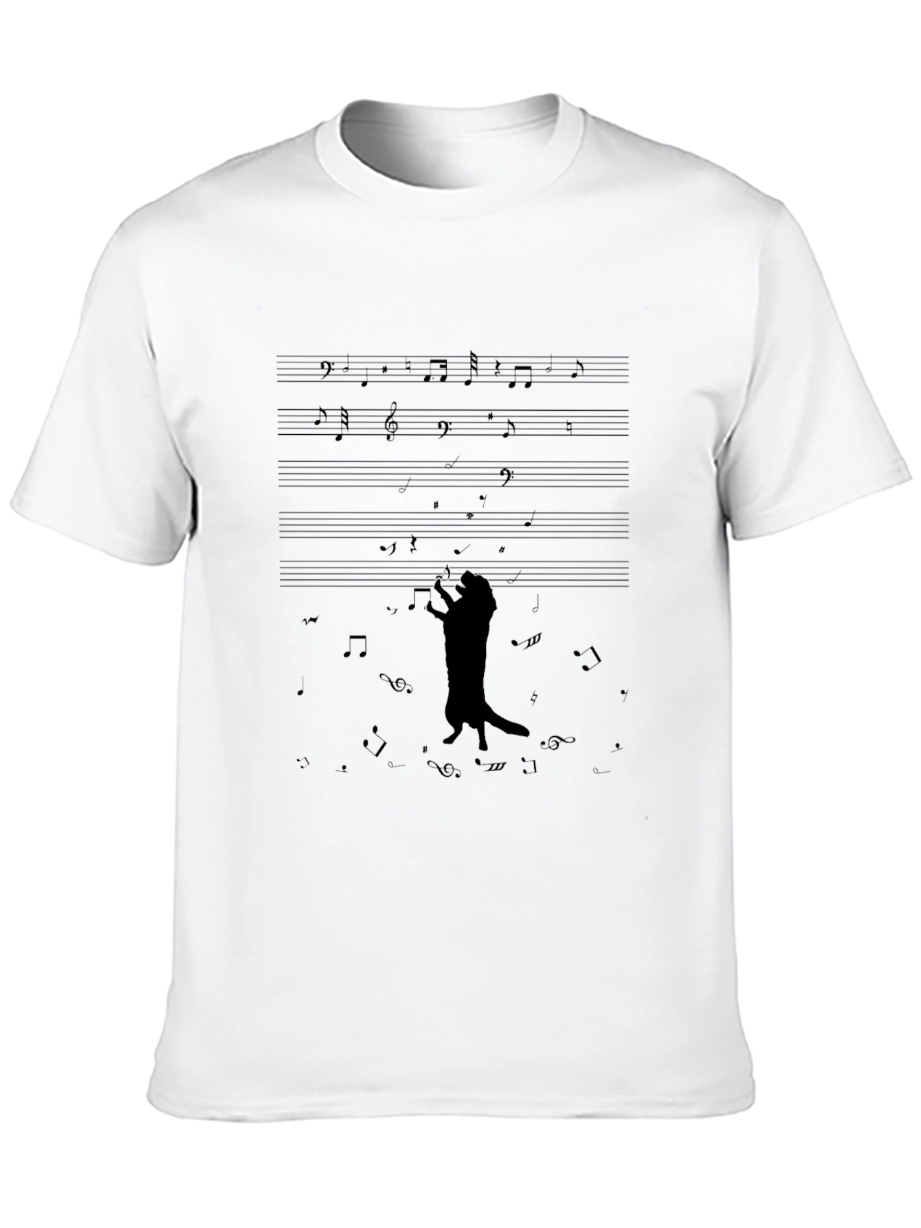 Musical Cat T-Shirt - Black Crew Neck Graphic Tee