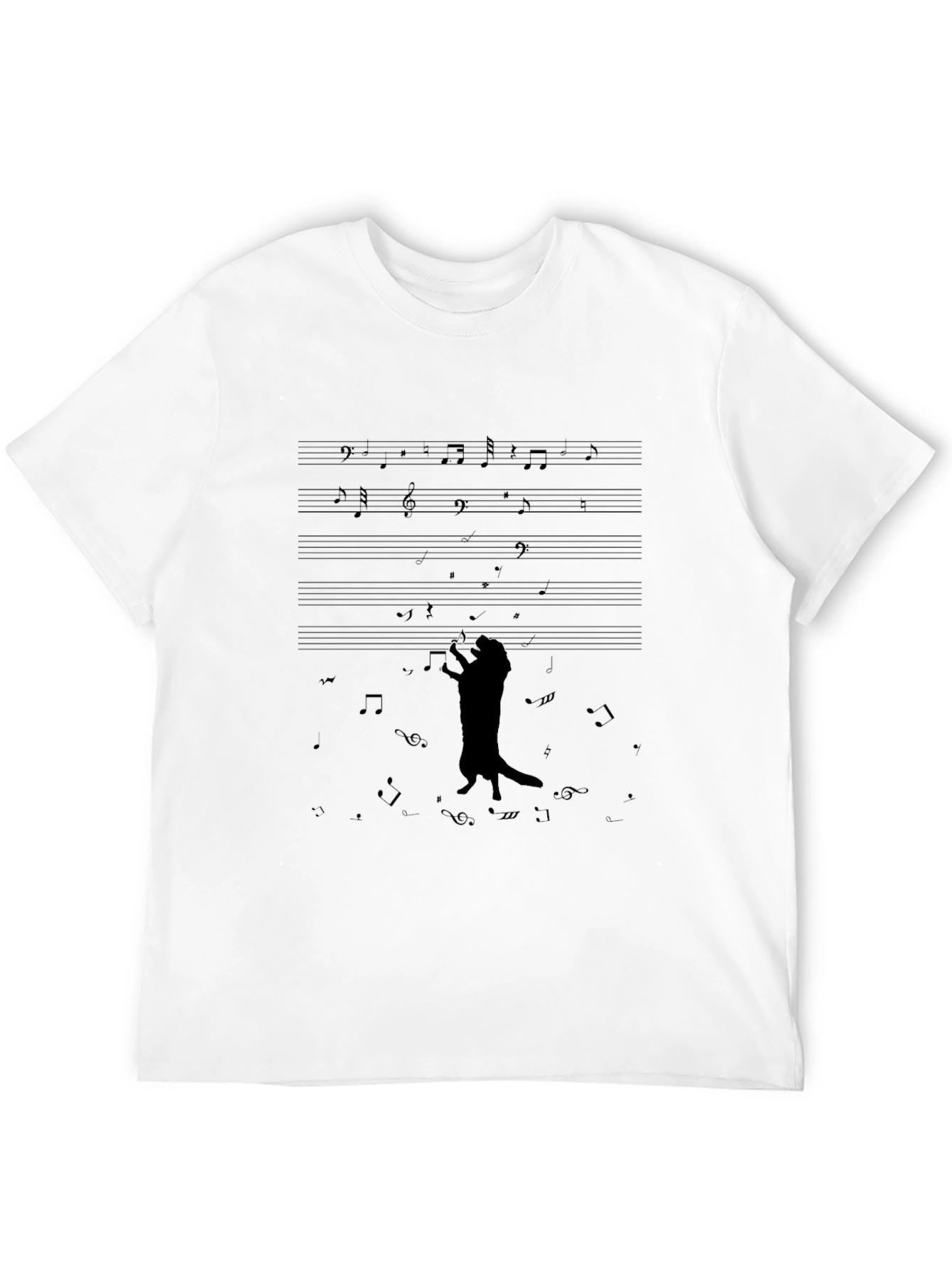 Musical Cat T-Shirt - Black Crew Neck Graphic Tee