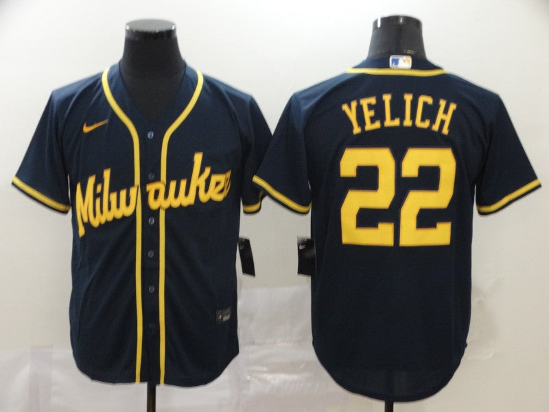 Men's Milwaukee Brewers Christian Yelich #22 Navy Player Jerseys