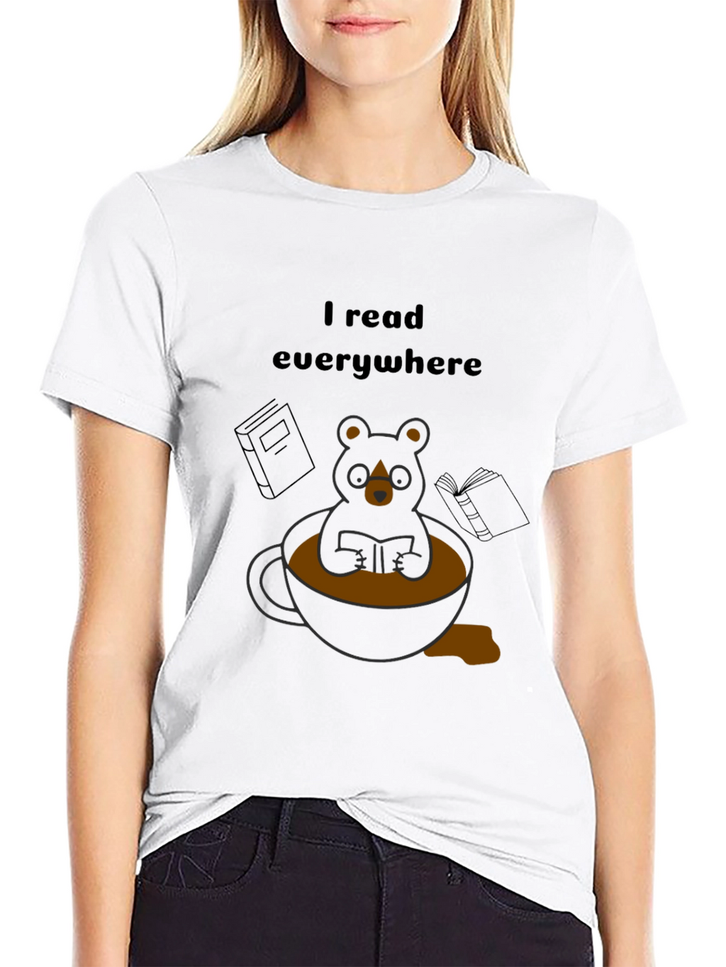 I Read Everywhere T-Shirt: Bear in Coffee Cup