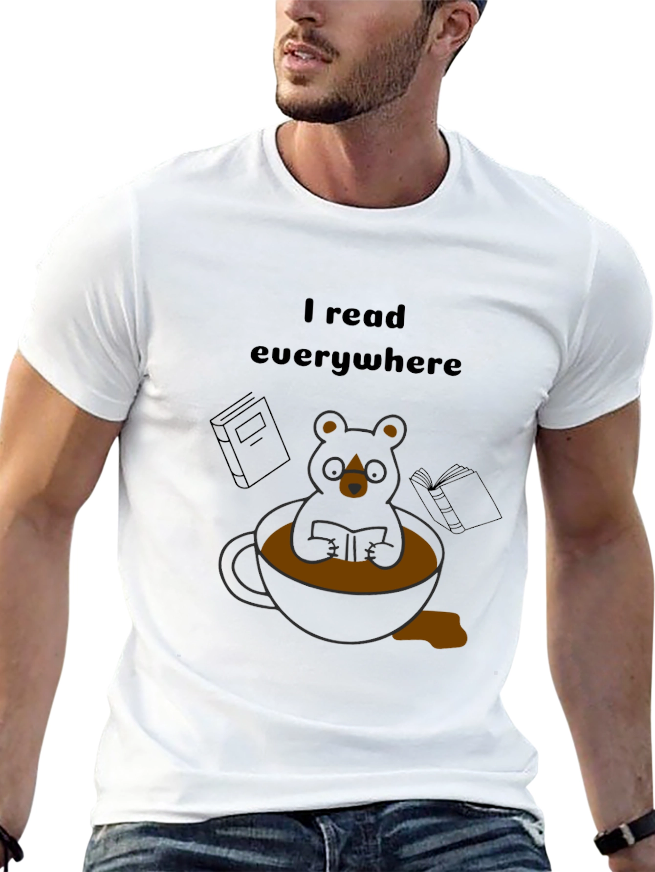 I Read Everywhere T-Shirt: Bear in Coffee Cup