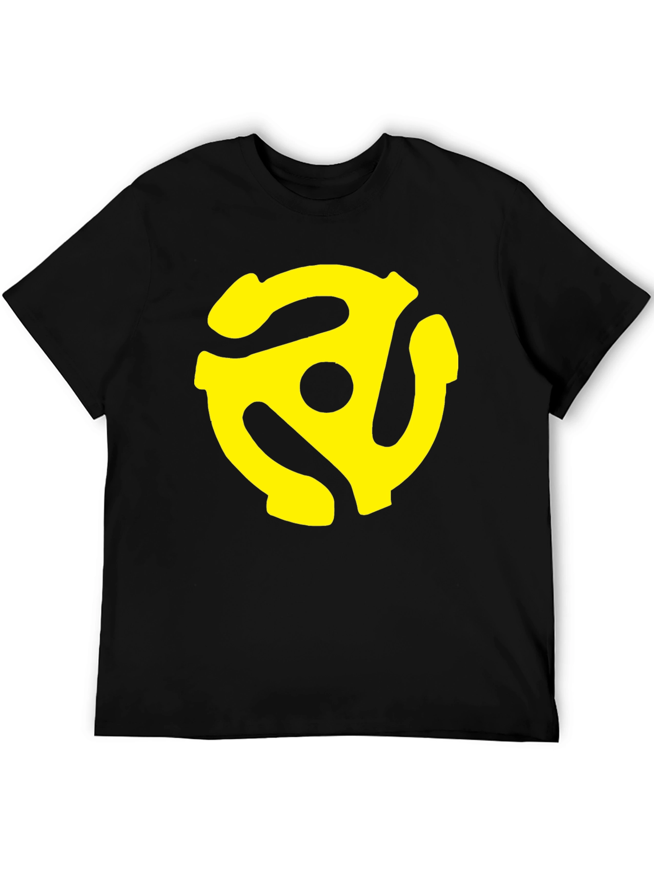 Black T-Shirt with Yellow Record Adapter Graphic