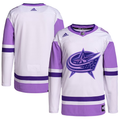 Men's Columbus Blue Jackets White/Purple Hockey Fights Cancer Primegreen Authentic Blank Practice Jerseys