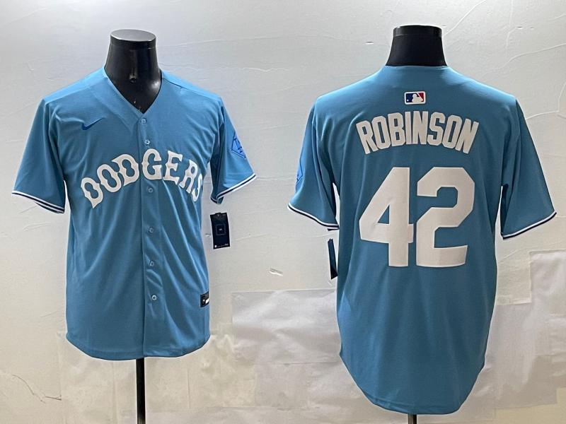Men's Los Angeles Dodgers Jackie Robinson #42 Light Blue Limited Player Jerseys