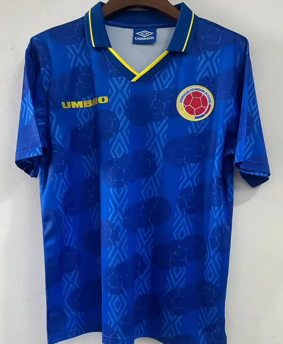 1994 Colombia Away Blue Retro Soccer Jersey Front