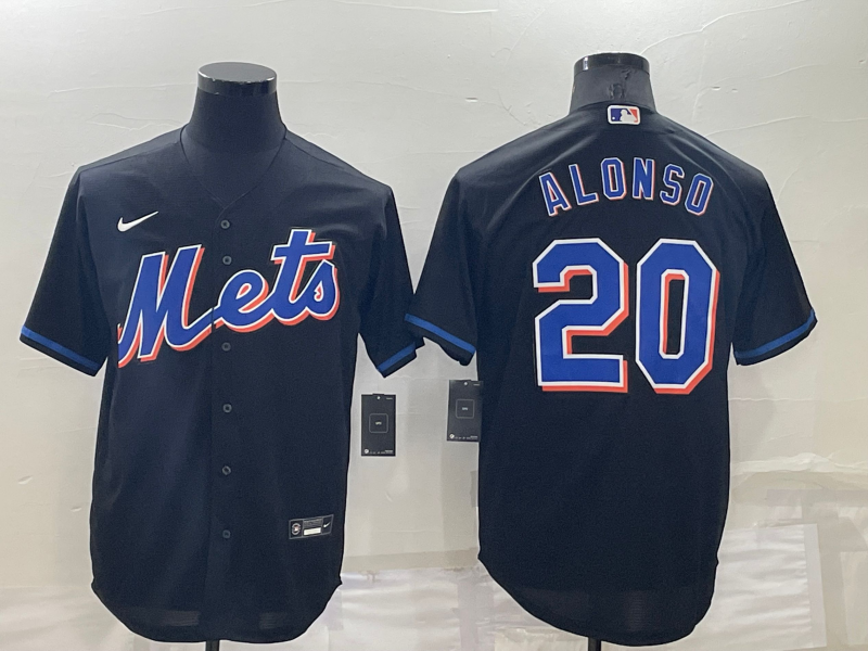 Men's New York Mets Pete Alonso #20 Black Replica Baseball Jerseys