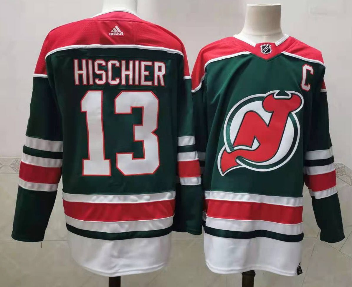 Men's New Jerseys Devils Nico Hischier #13 Green Player Game Jerseys