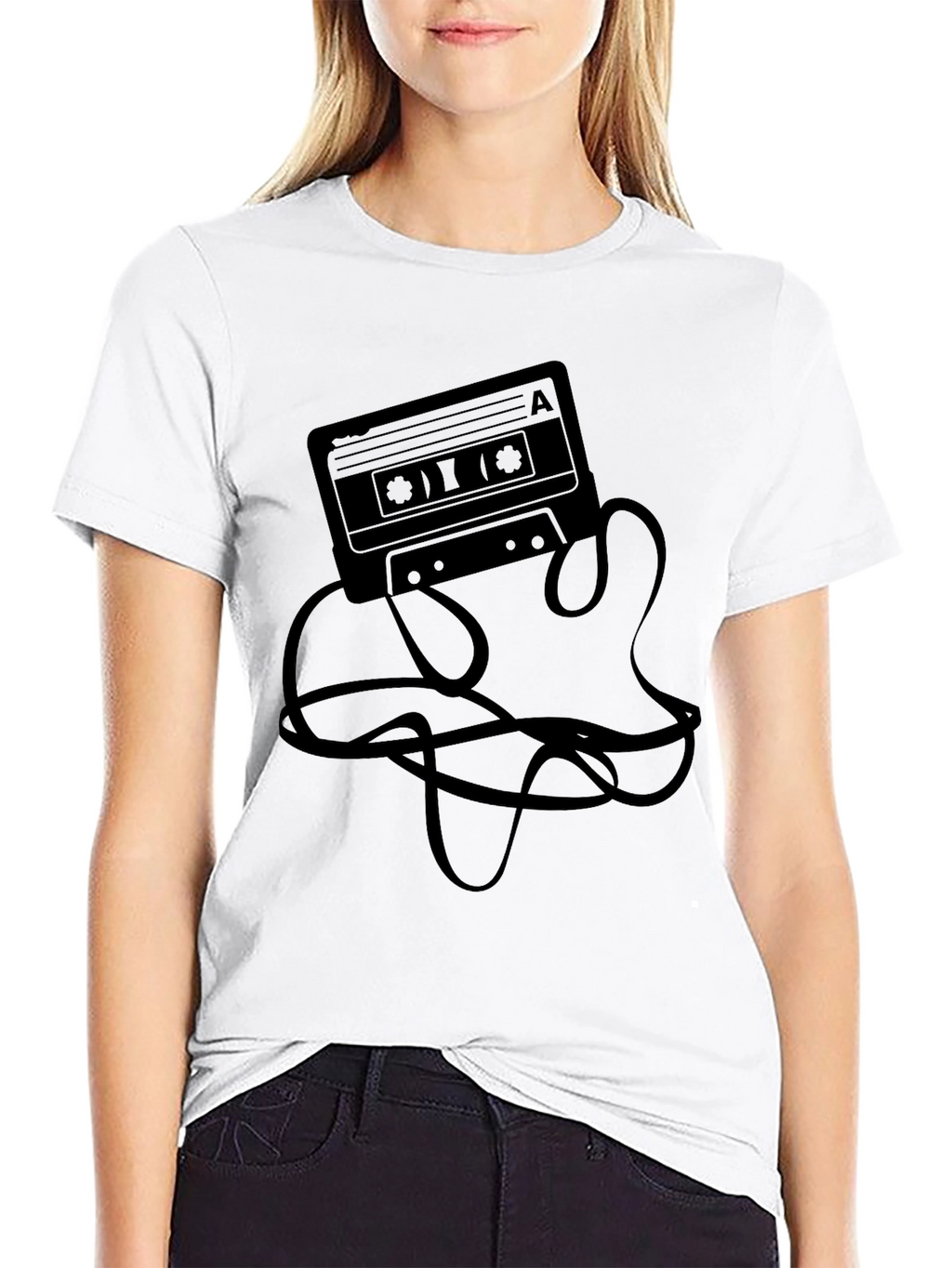 Retro Cassette Tape Graphic Tee - Black Casual T-Shirt