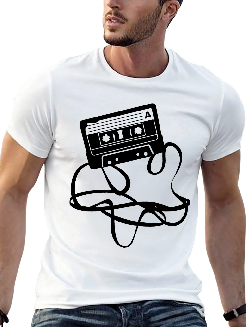 Retro Cassette Tape Graphic Tee - Black Casual T-Shirt