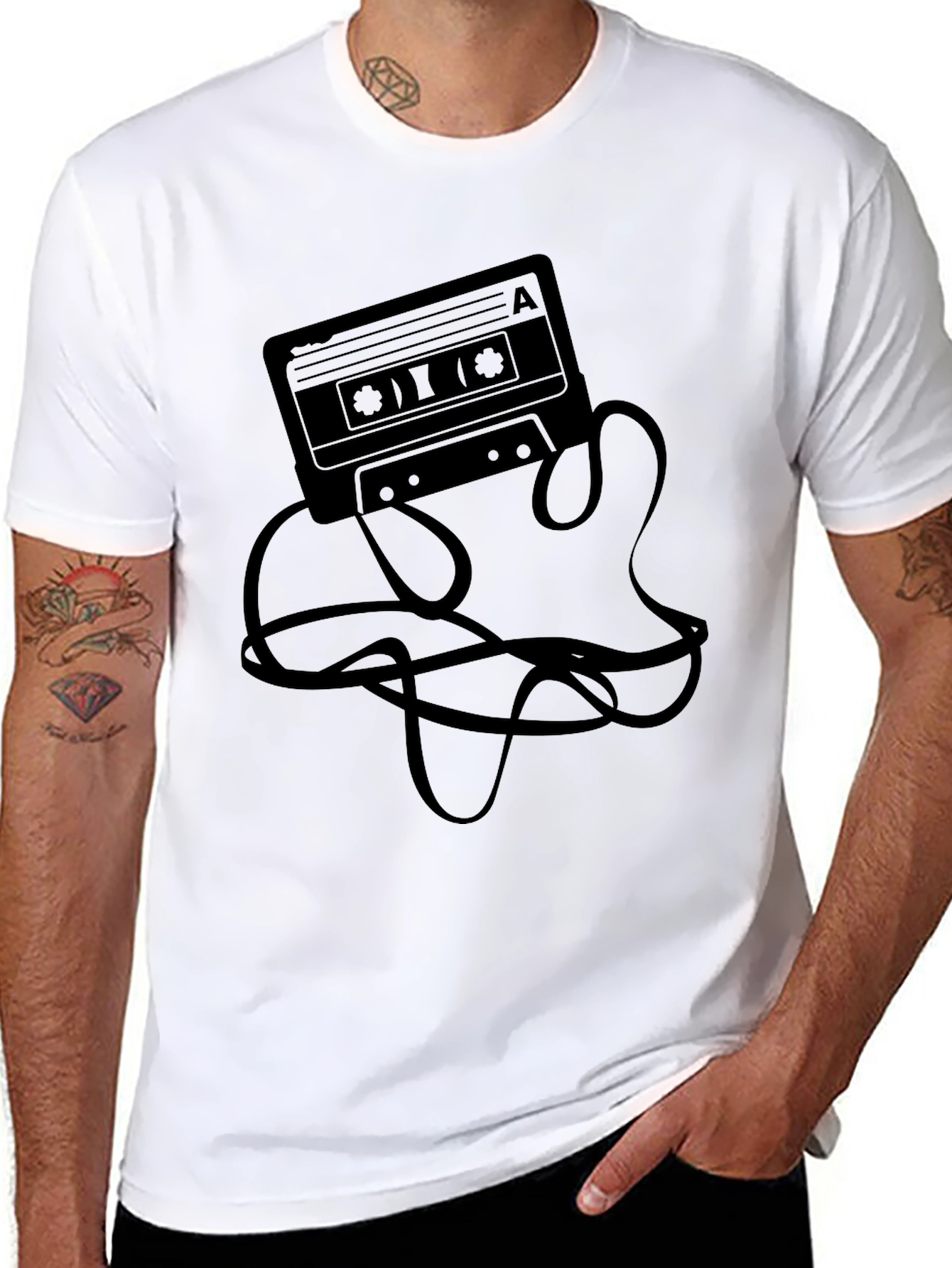 Retro Cassette Tape Graphic Tee - Black Casual T-Shirt