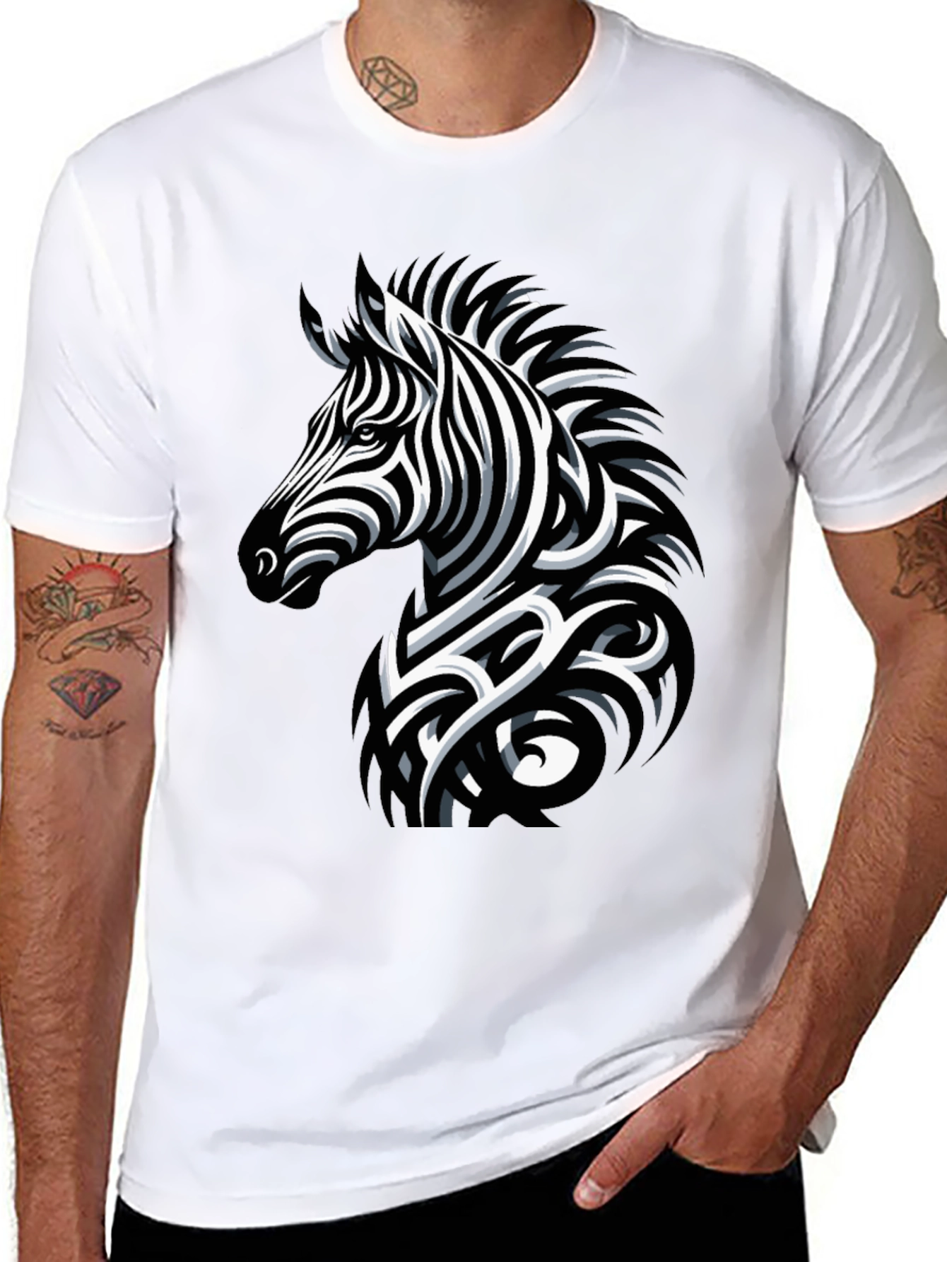 Zebra Print Mens Black T-Shirt