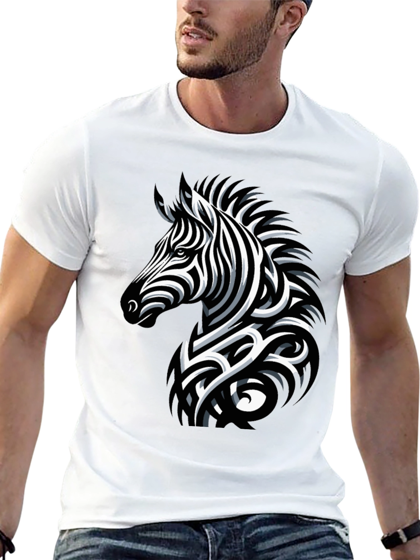 Zebra Print Mens Black T-Shirt