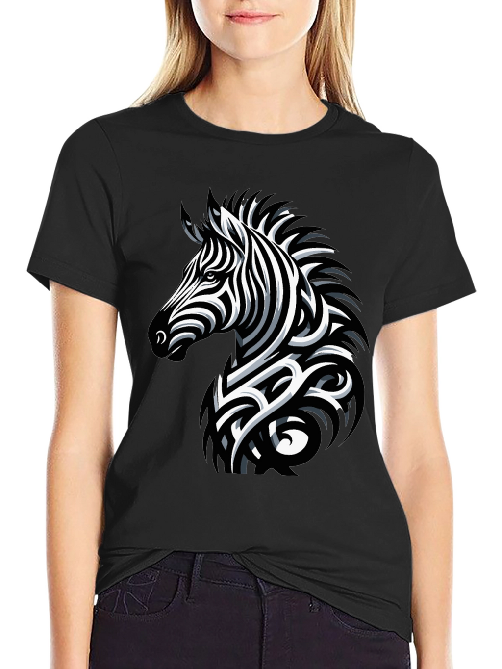 Zebra Print Mens Black T-Shirt