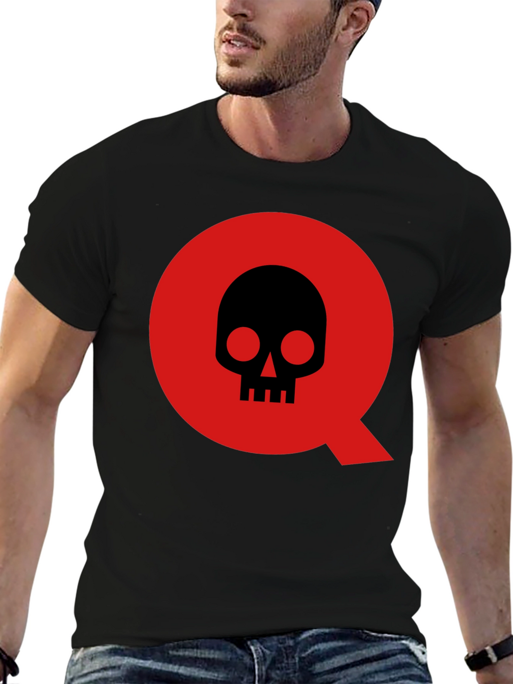 Skull in Q Logo Black T-Shirt