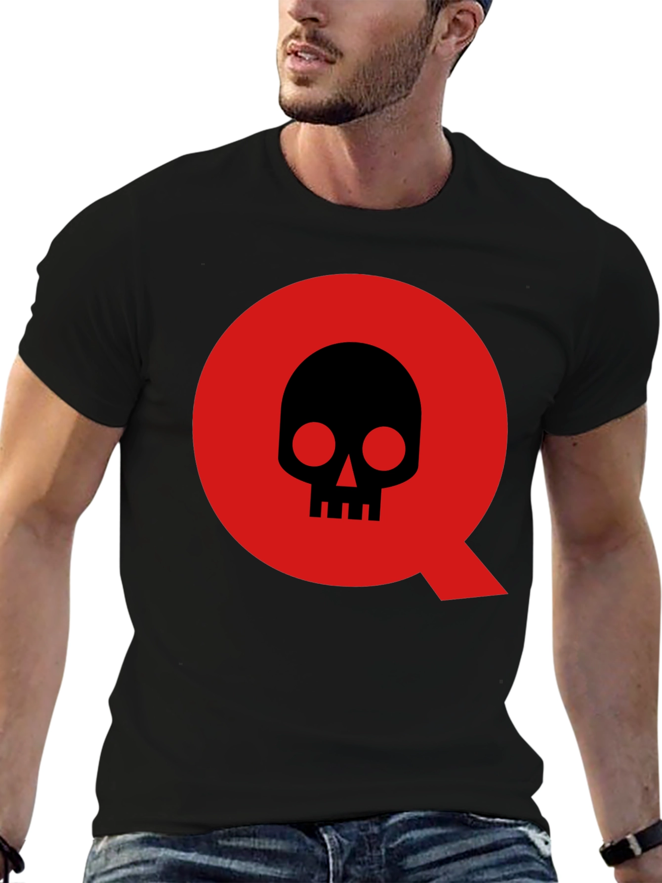 Skull in Q Logo Black T-Shirt
