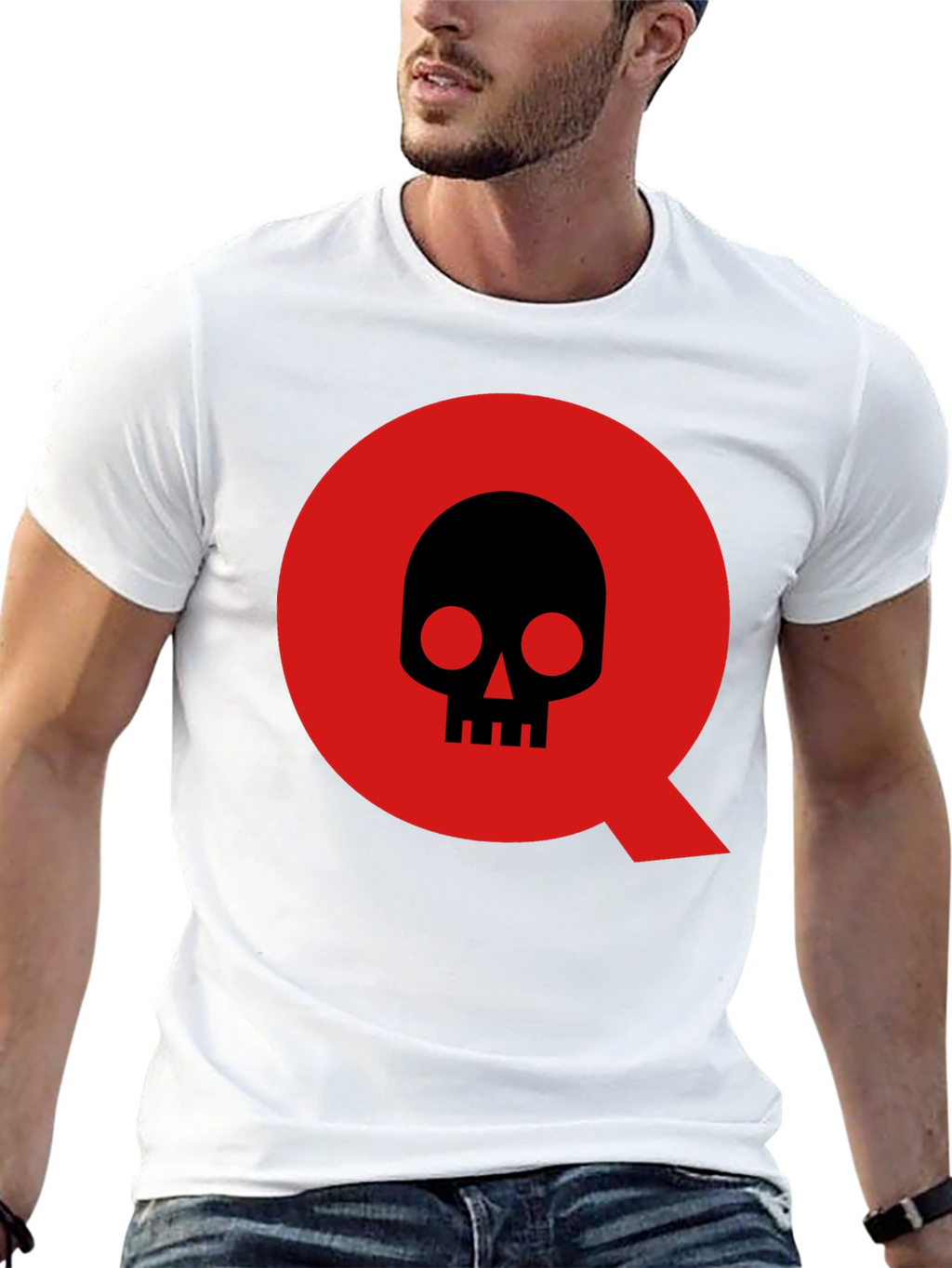 Skull in Q Logo Black T-Shirt