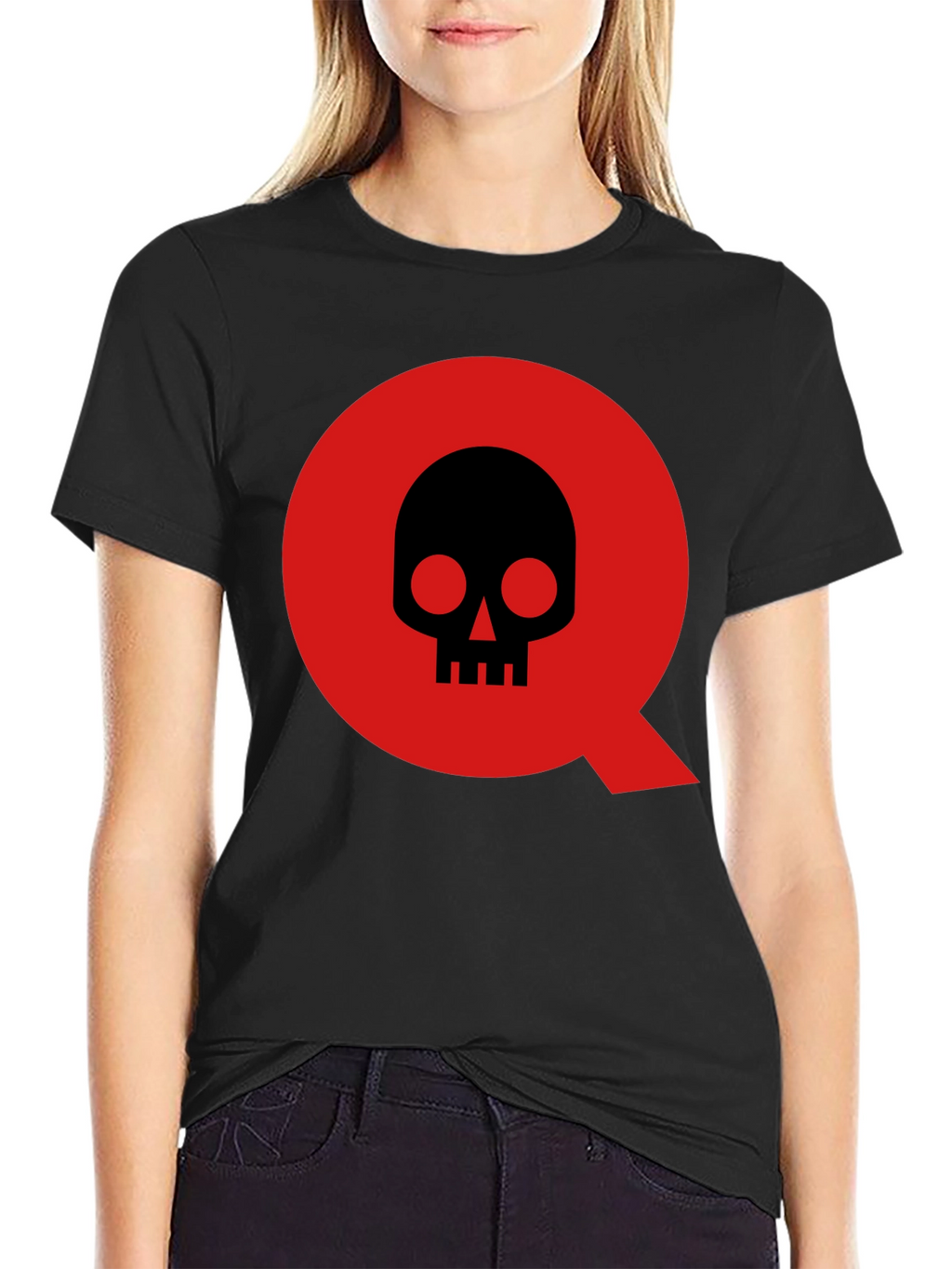 Skull in Q Logo Black T-Shirt