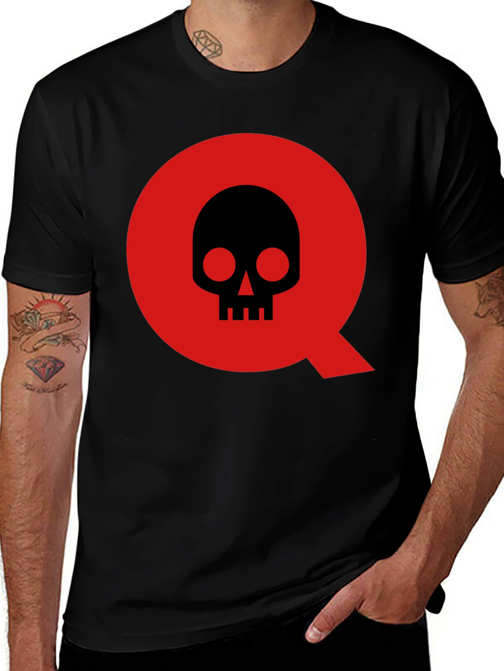 Skull in Q Logo Black T-Shirt
