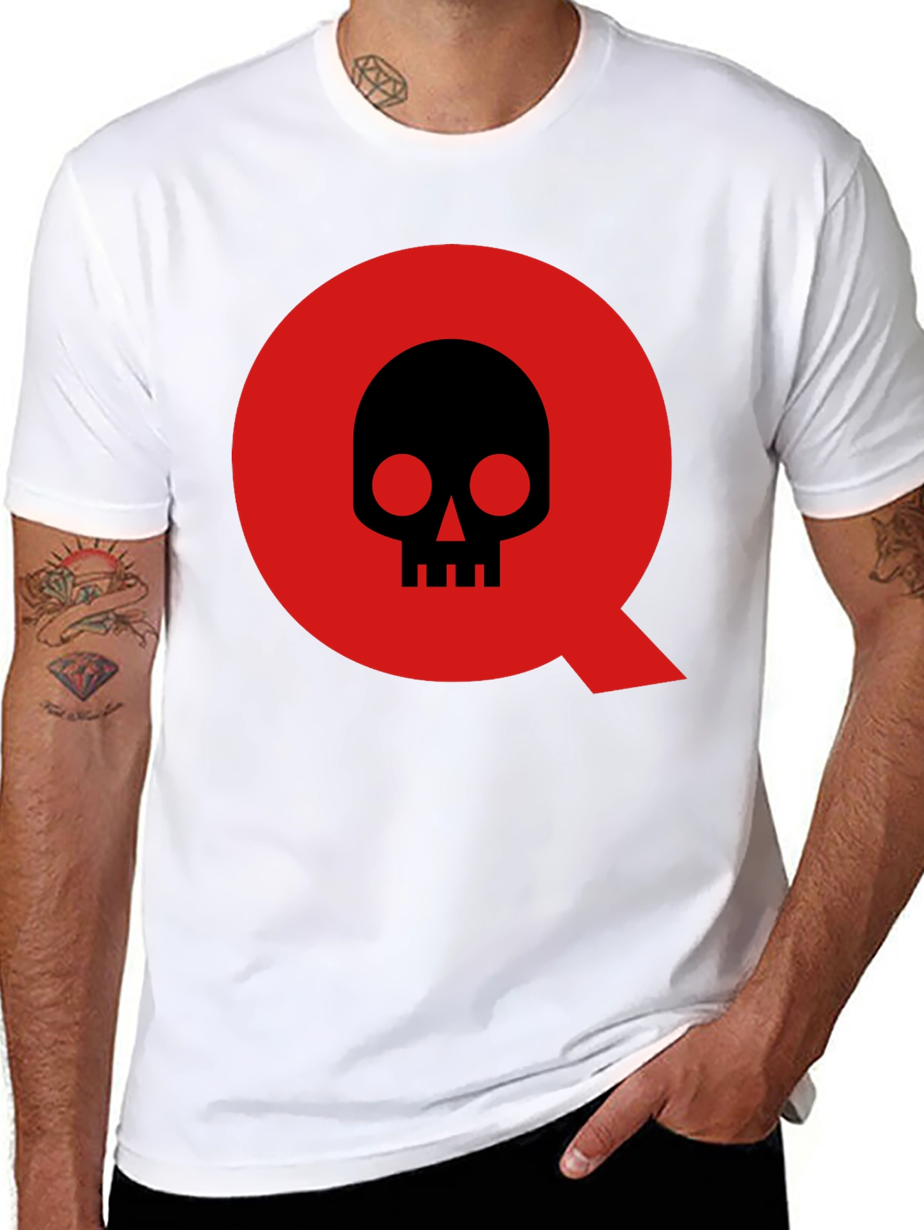 Skull in Q Logo Black T-Shirt