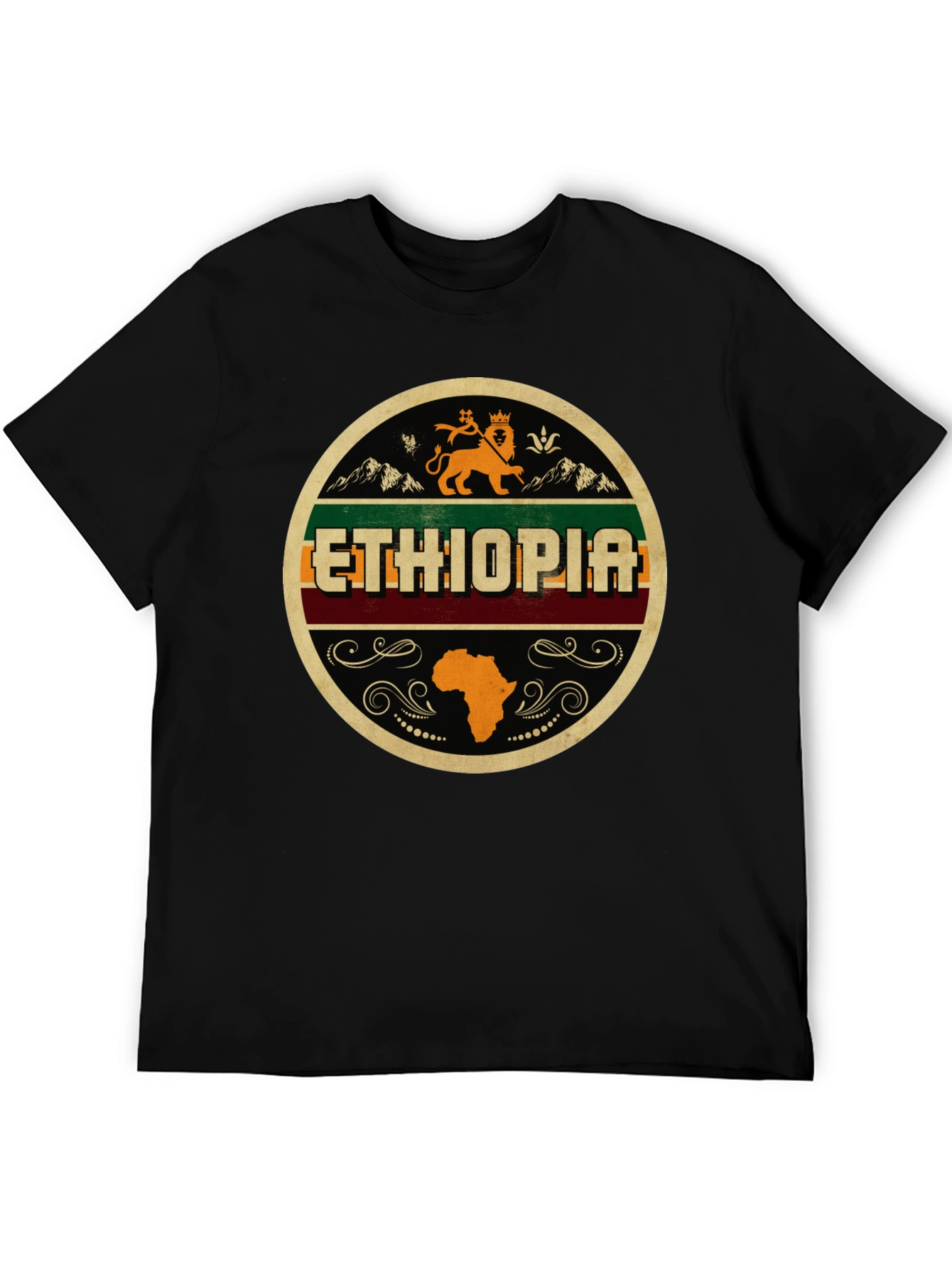 Ethiopia Lion Africa Map Black Graphic Tee