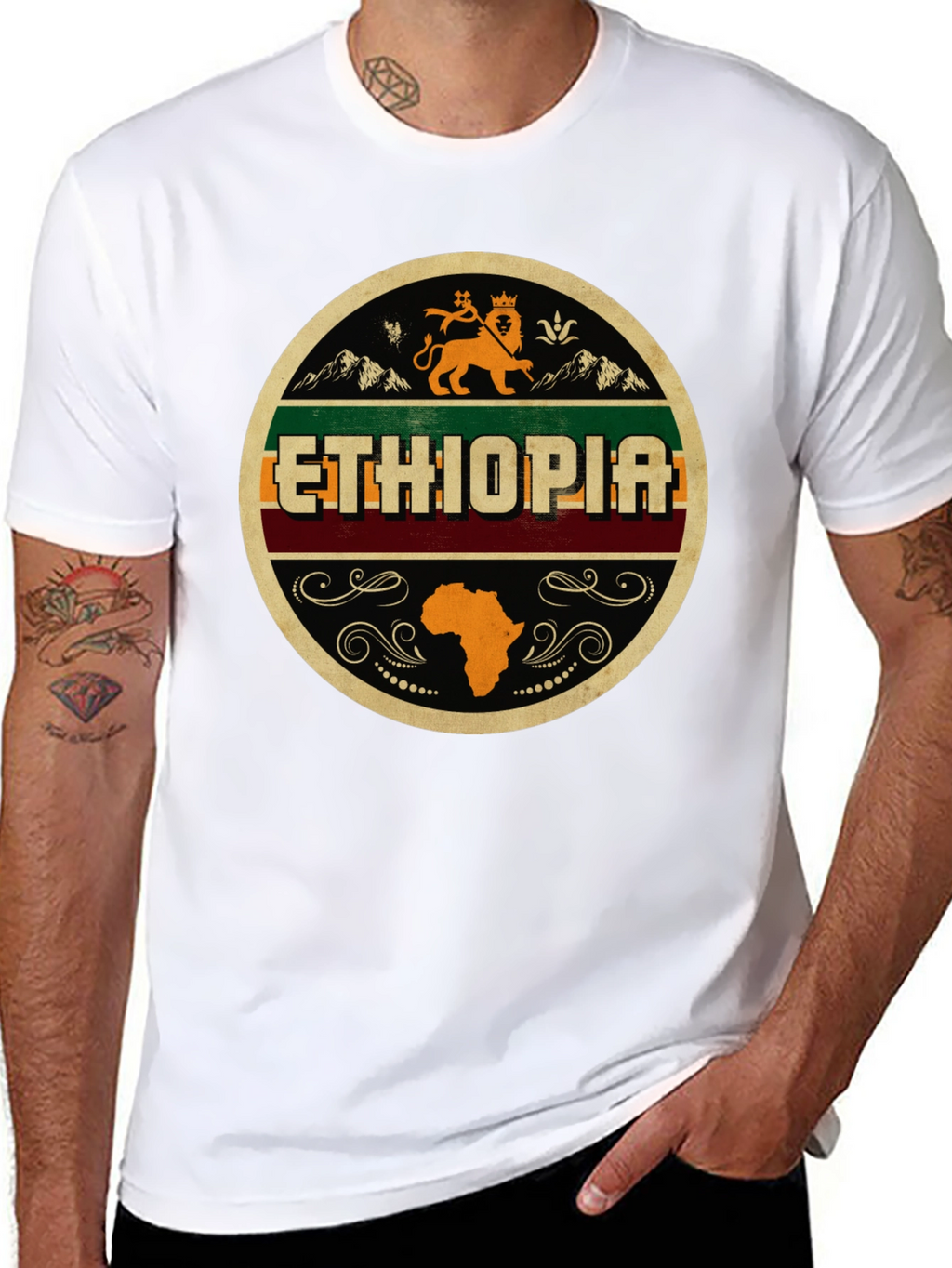 Ethiopia Lion Africa Map Black Graphic Tee