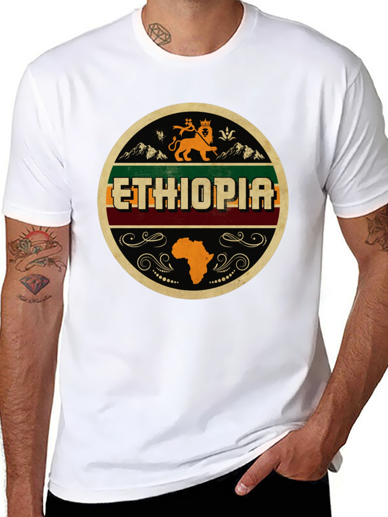 Ethiopia Lion Africa Map Black Graphic Tee