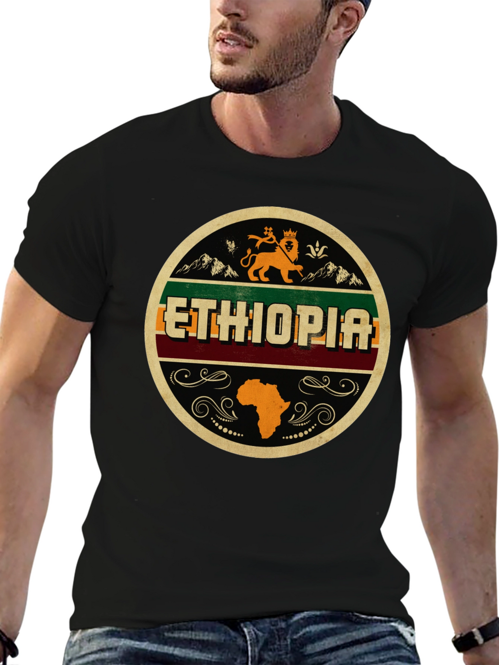 Ethiopia Lion Africa Map Black Graphic Tee