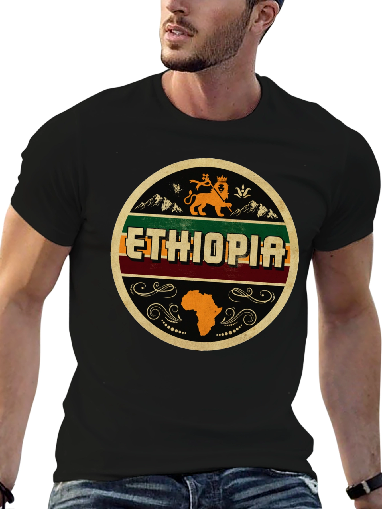 Ethiopia Lion Africa Map Black Graphic Tee
