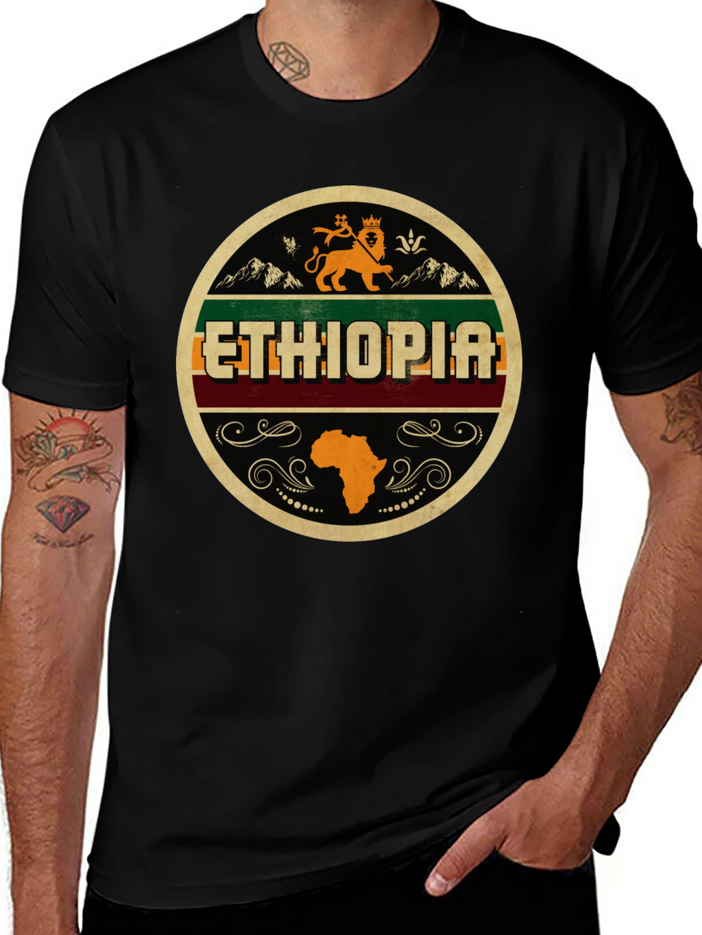 Ethiopia Lion Africa Map Black Graphic Tee