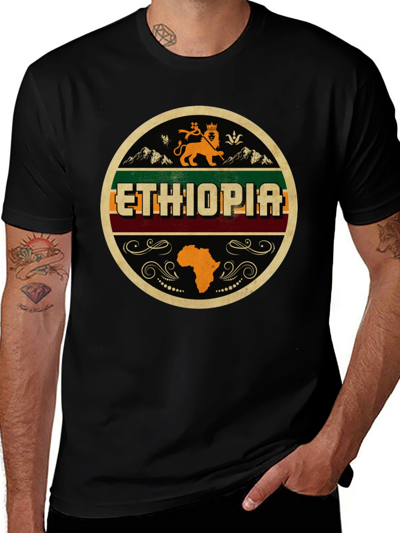 Ethiopia Lion Africa Map Black Graphic Tee