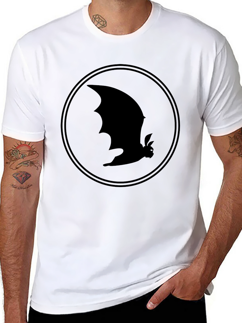 Bat Silhouette Graphic Tee - Black Cotton T-Shirt
