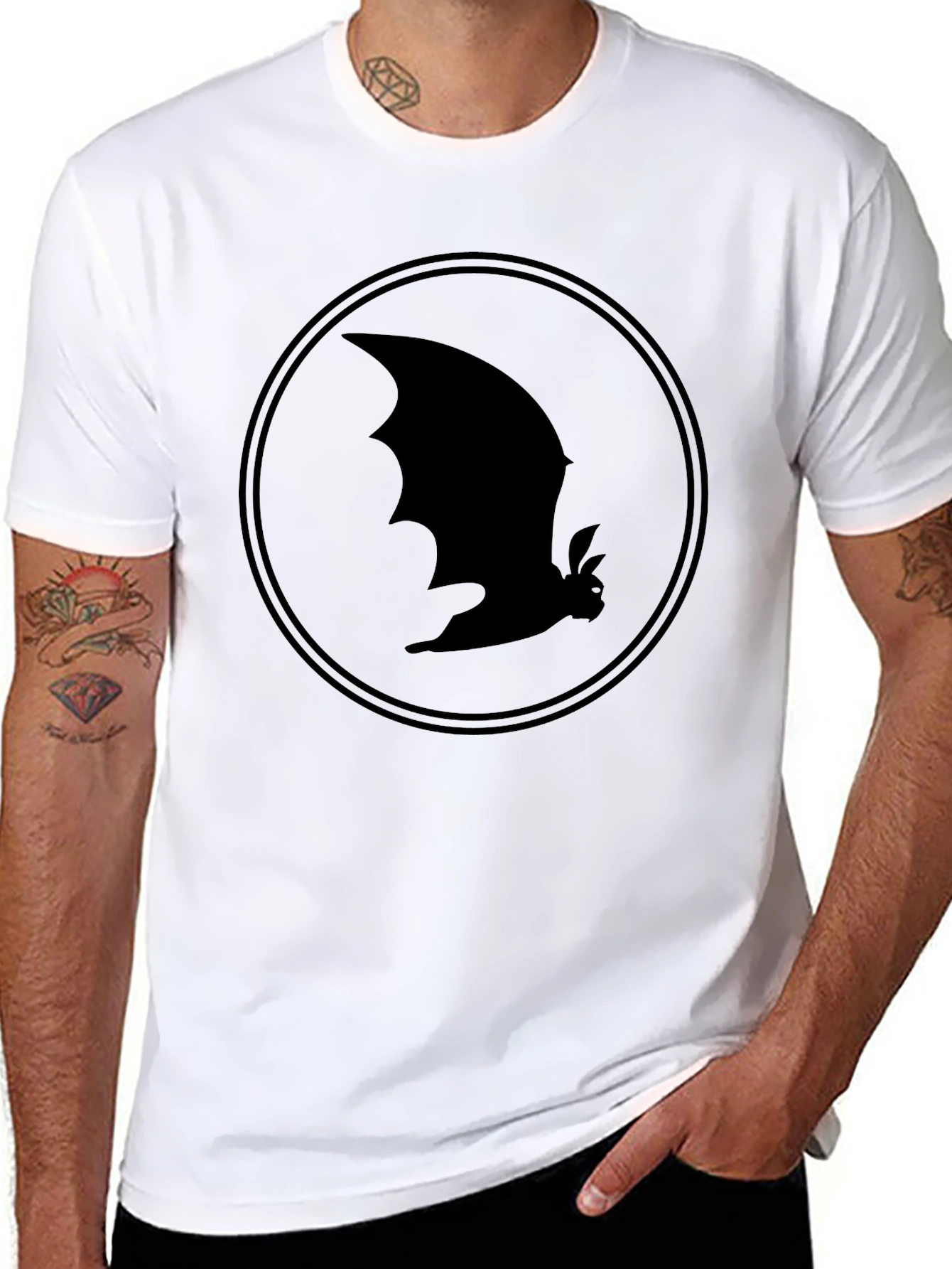 Bat Silhouette Graphic Tee - Black Cotton T-Shirt