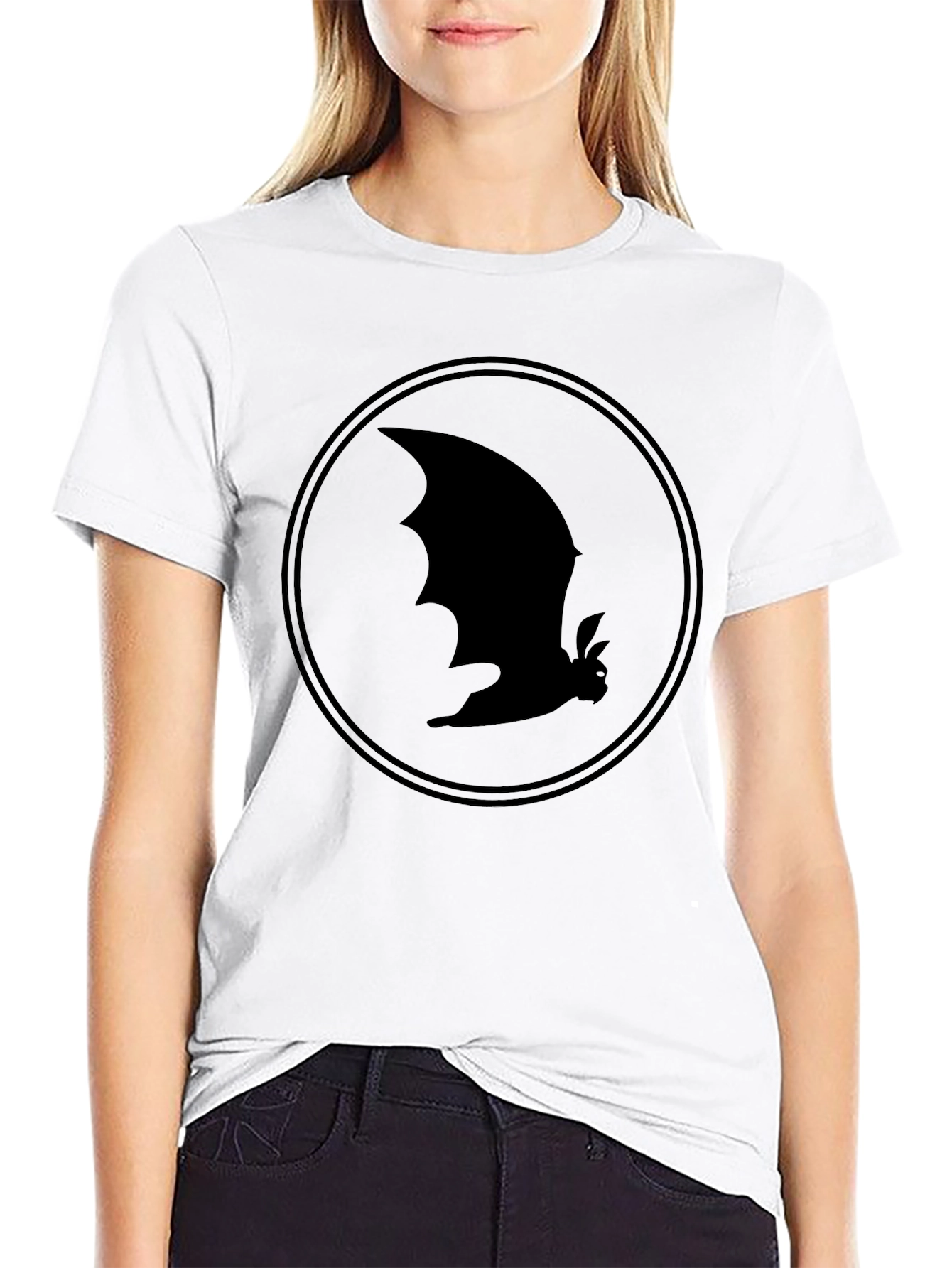 Bat Silhouette Graphic Tee - Black Cotton T-Shirt