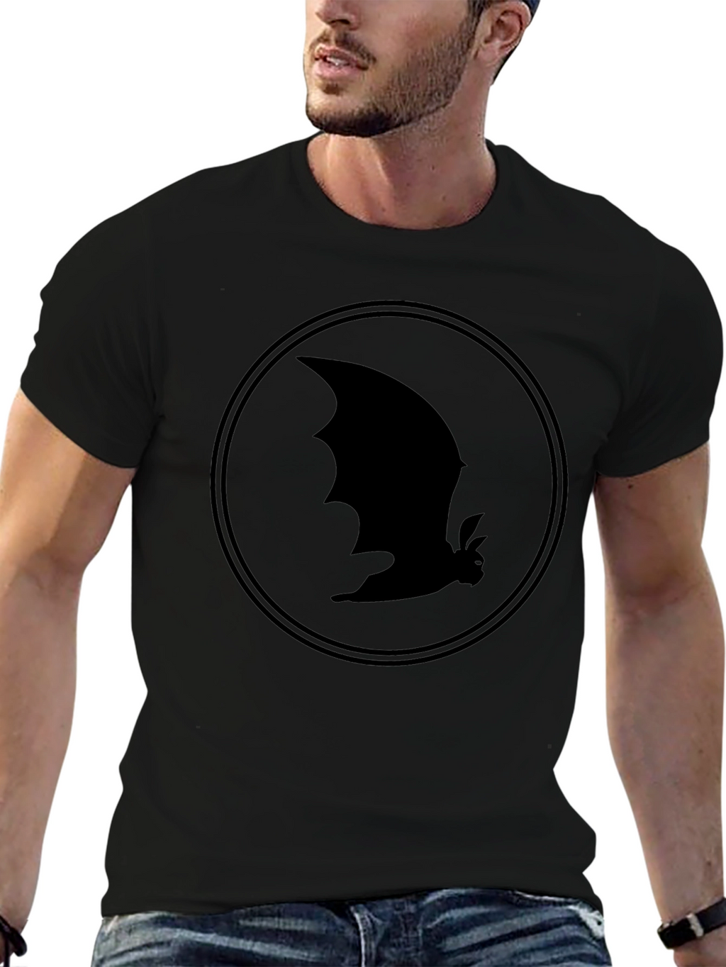 Bat Silhouette Graphic Tee - Black Cotton T-Shirt