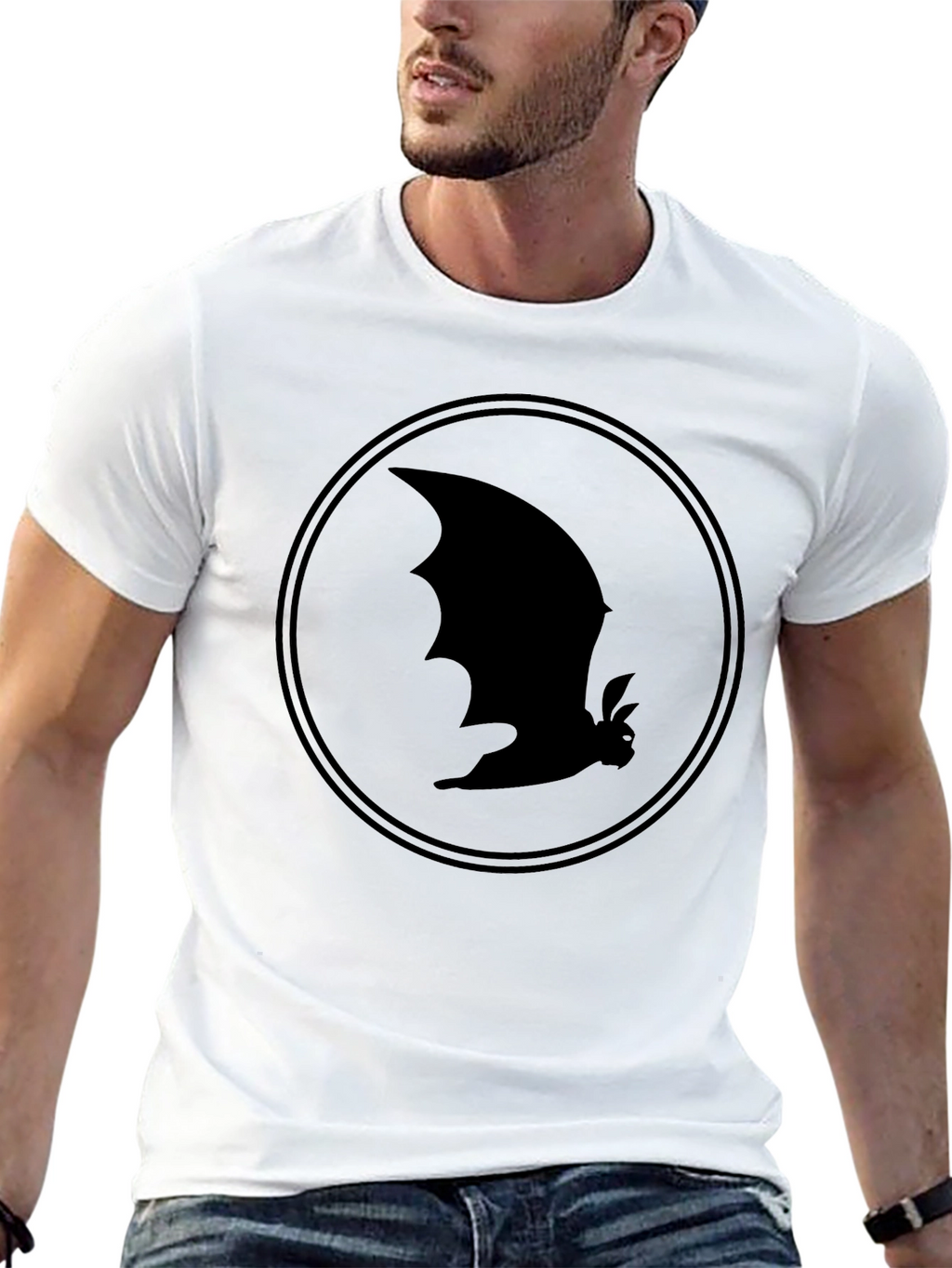 Bat Silhouette Graphic Tee - Black Cotton T-Shirt